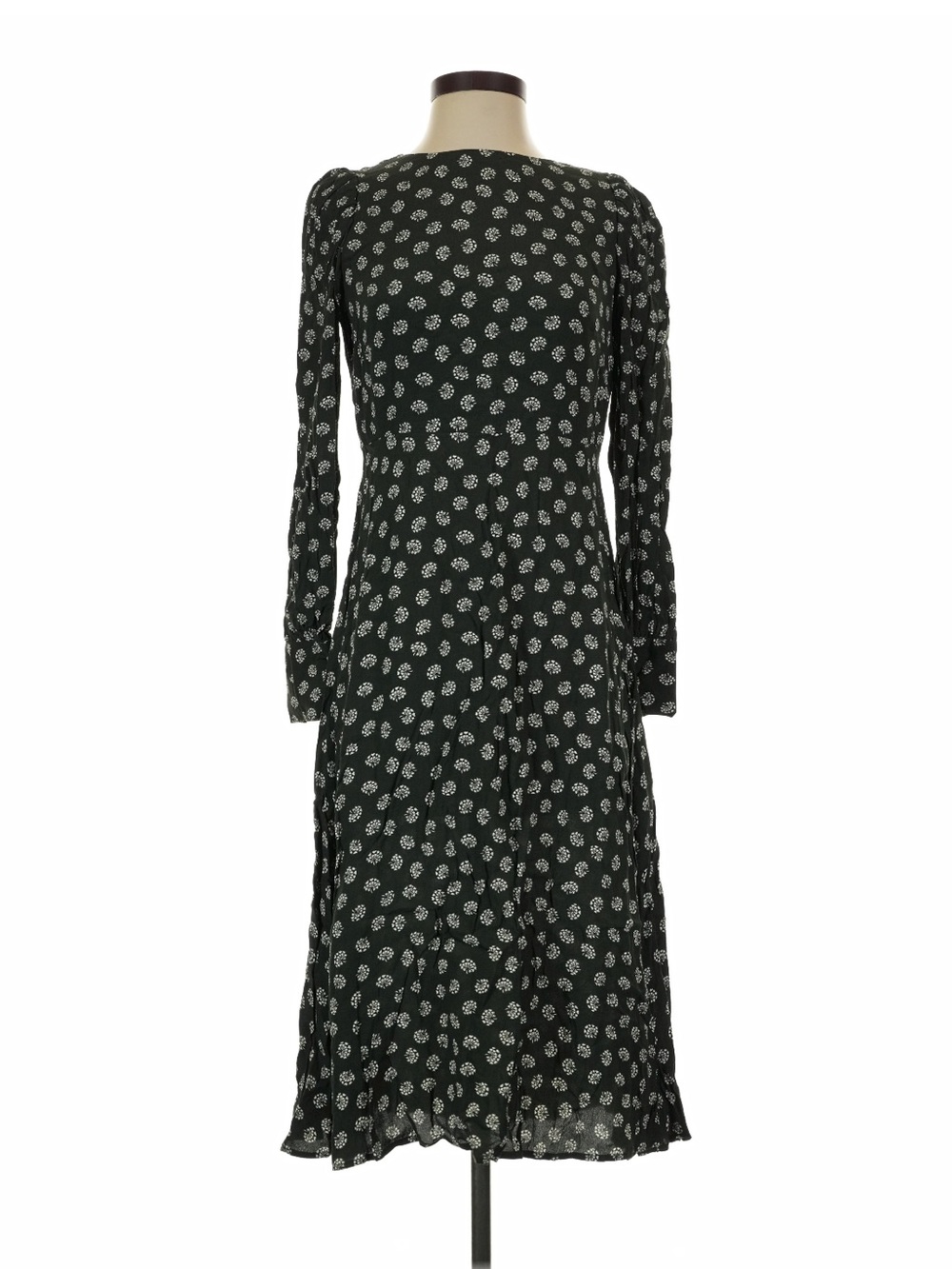 LOFT Black Long-Sleeve Midi Dress with White Floral Print - Picture 2 of 12
